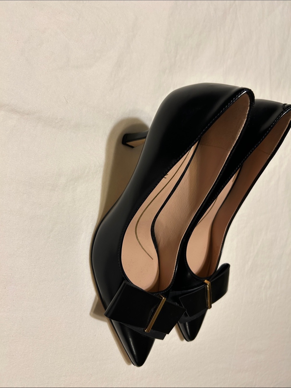 Cole Haan Black Pointed-Toe Pumps with Bow Accent - Picture 9 of 11